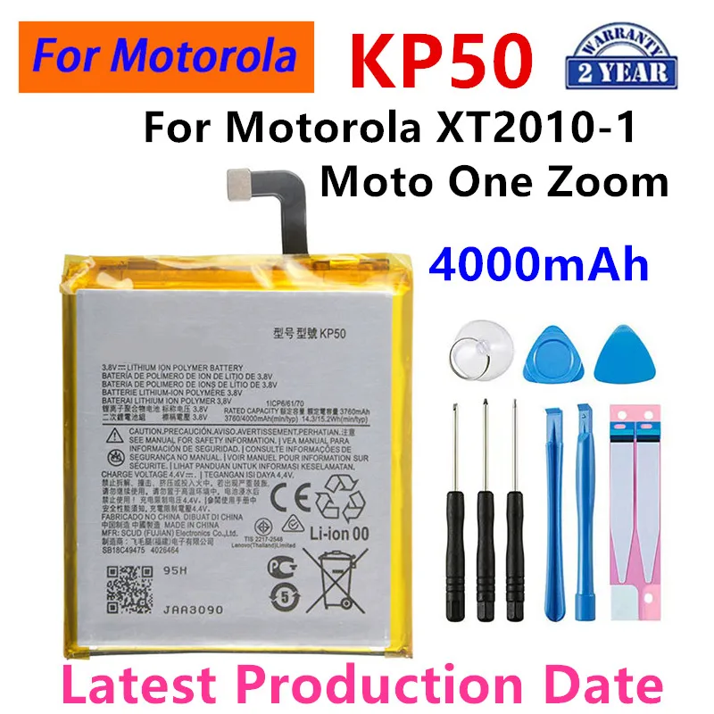 100% Original KP50 4000mAh Battery For Motorola XT2010-1, Moto One Zoom, Moto One Zoom Global  Phone Batteries+Tools.