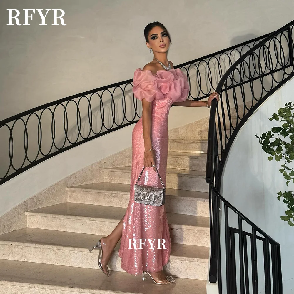

RFYR Shiny Evening Dress Sequined Prom Dress Off Shoulder Party Dress Straight Princess Dresses for Women vestidos Customized