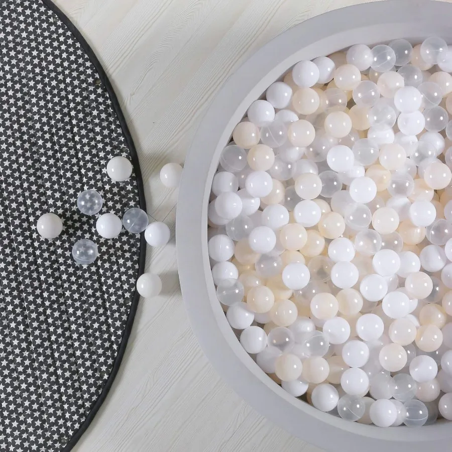 

Пластиковые игровые мячи для малышей, декор для игрового домика для мальчиков и девочек, забавный белый, бежевый, прозрачный, 100 мячей