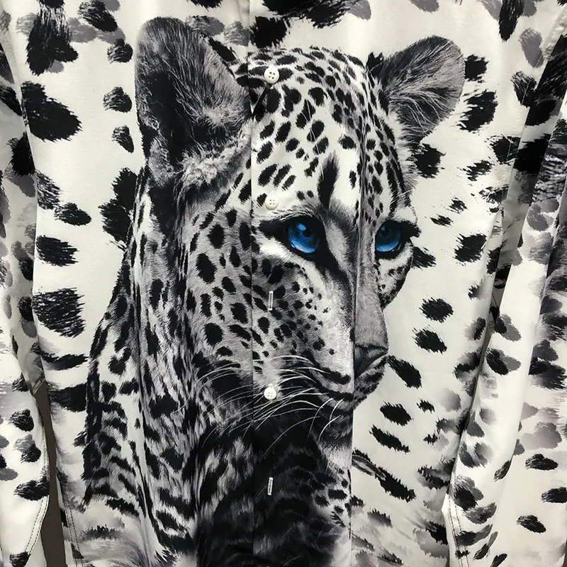 High Quality Animal Leopard Print Shirt Camiseta Masculina Fall Shirts For Men Social Club Outfits Brand Fashion Print Shirt Men