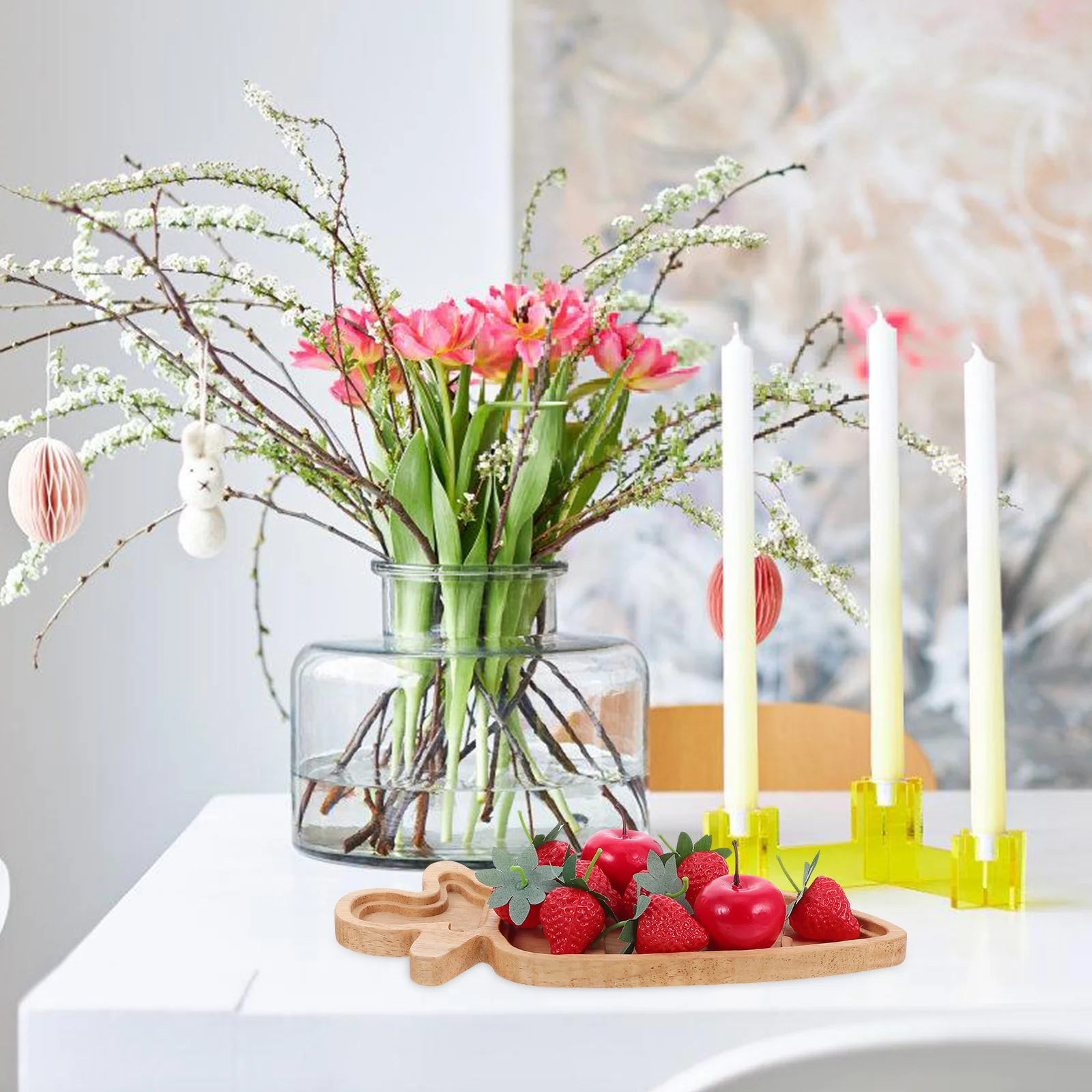 

Wooden Easter Tray with Adorable Bunny Shape Serving Plate for Sushi Cheese Charcuterie Board Reusable Food Presentation Platter