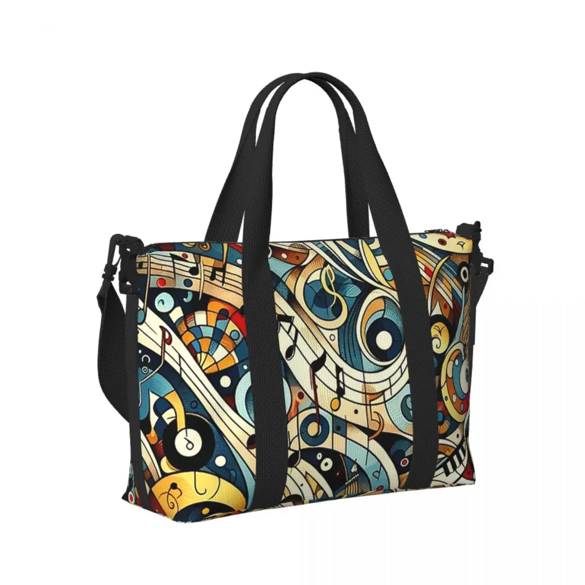 

Symphony In Swirls A Musical Note Journey Пляжная дорожная сумка Большая вместительная сумка-тоут для спортзала Женская дорожная сумка для покупок