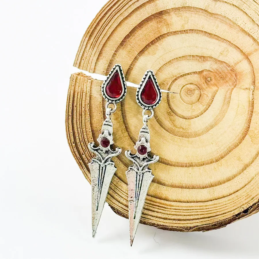 DIY accessories Cross-border new retro dark gothic stud earrings personalized inlaid ruby ear jewelry