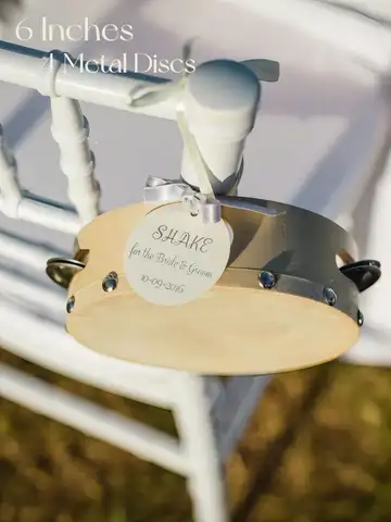 6-24 st tamburin bröllopstrumma gör-det-själv brudgåvor rustika ljudmakare klocka björkmetall jinglar slagverk gästpresent 4/6 tum 10 best sales bröllopsgodisar - №4