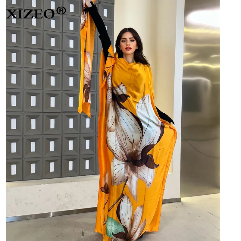 

XIZEO muslim african dresses for woman dubai abaya Crew Neck Wave dot print Kaftan Dress, Elegant Maxi Length Dress, maxi dress
