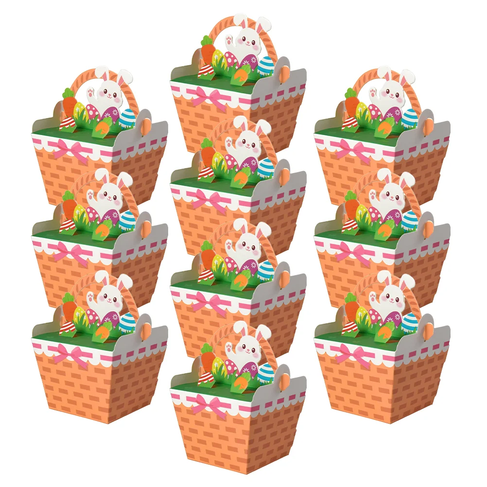 

10pcs Cute Cartoon Easter Basket Candy Box For Chocolate Cookies Gift Packaging Paper Easter Treat Boxes With Handles For Easter