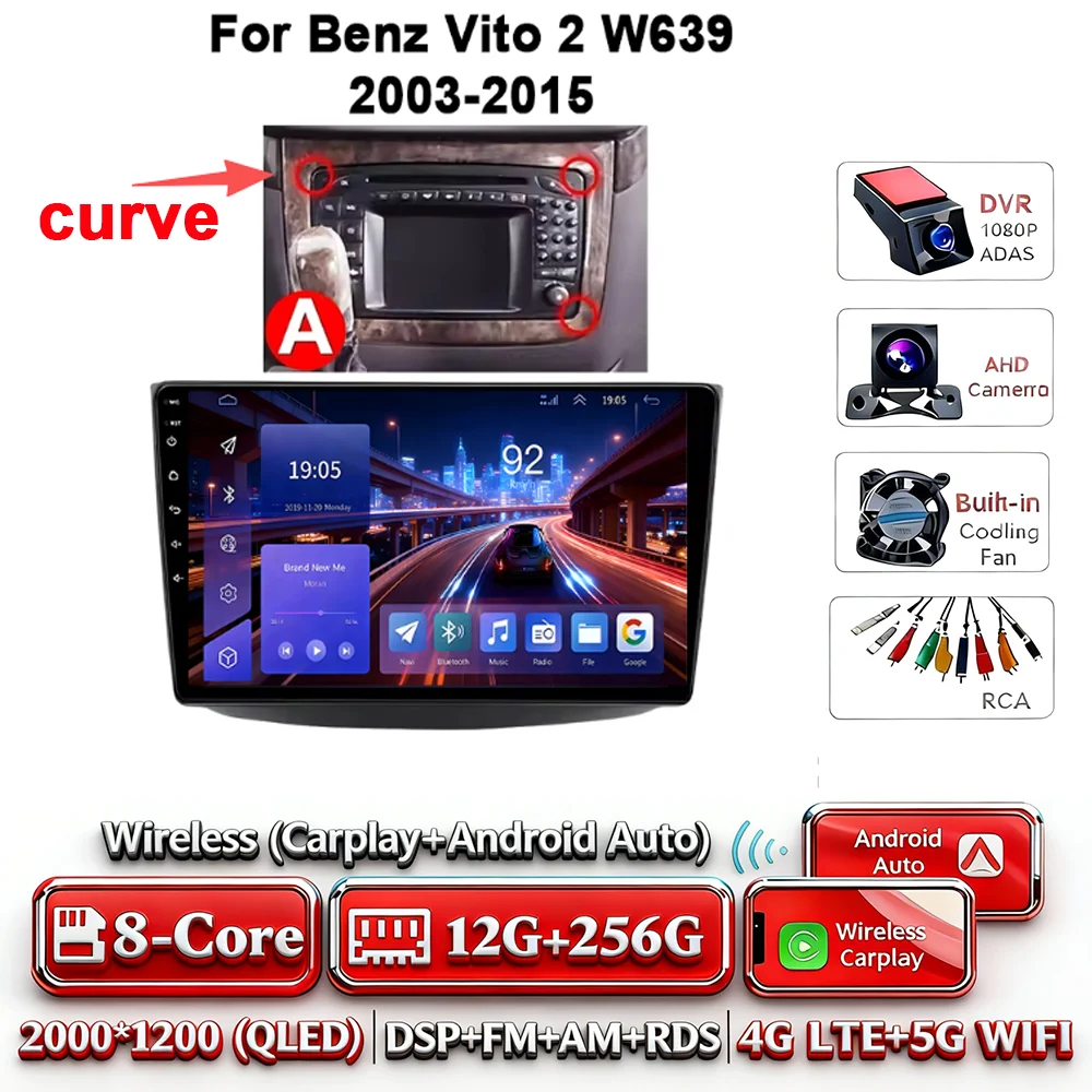 Android 17 autoradio 4G WIFI Carplay voor Mercedes-Benz Vito W639 2003-2015 DSP GPS navigatie Bluetooth touchscreen multimedia