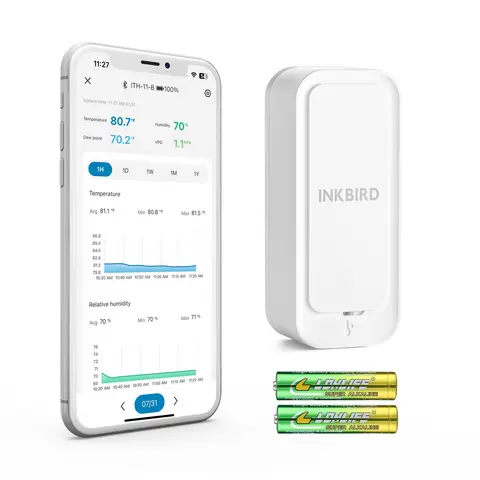 Inkbird IP65 방수 실내 온도 습도 센서 Bluetooth 스마트 앱 제어 가정용 온도계 습도계 ith-11-b