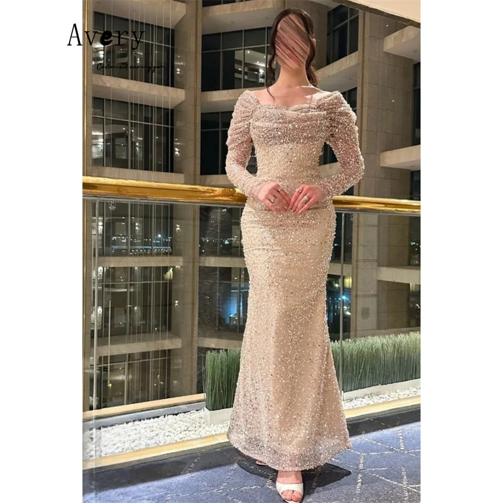 

Avery Custom Champagne Shiny Long Sleeve Mermaid Elegant Party Evening Dresses 2026 Woman Luxury Evening Dress Women's Ball Gown