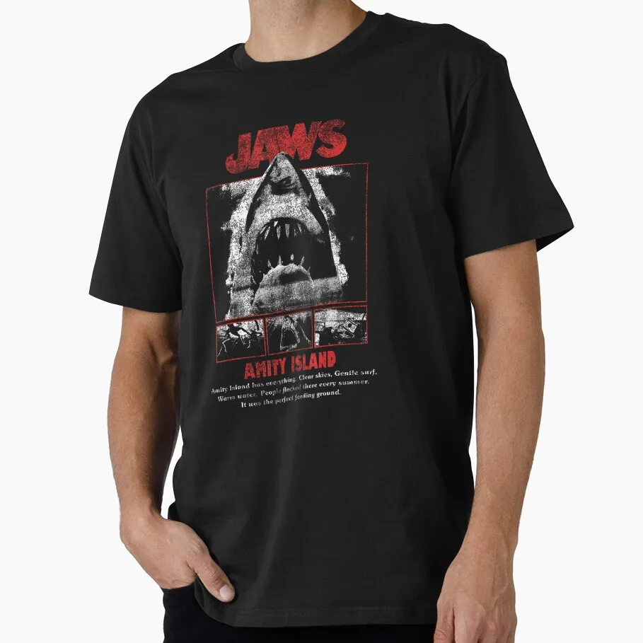Jaws Horror Movie Halloween Gift T Shirt Vintage Amity Island Great White Shark Graphic Tops Unisex Short Sleeve Streetwear Tees