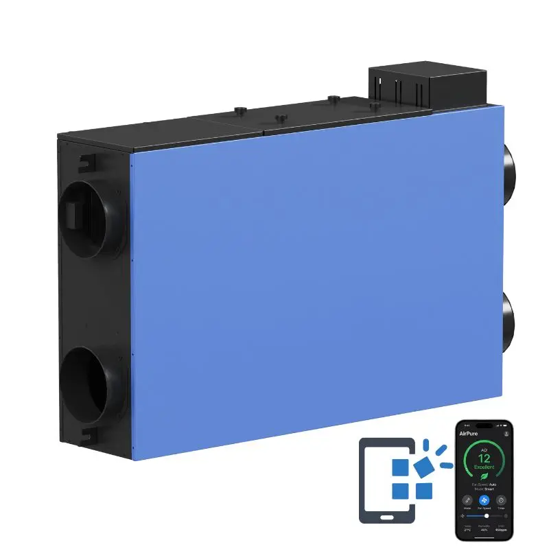 LANSTEP Residential Fresh Air Ventilation System with Counter Flow Heat Recovery Core and Intelligent Control System