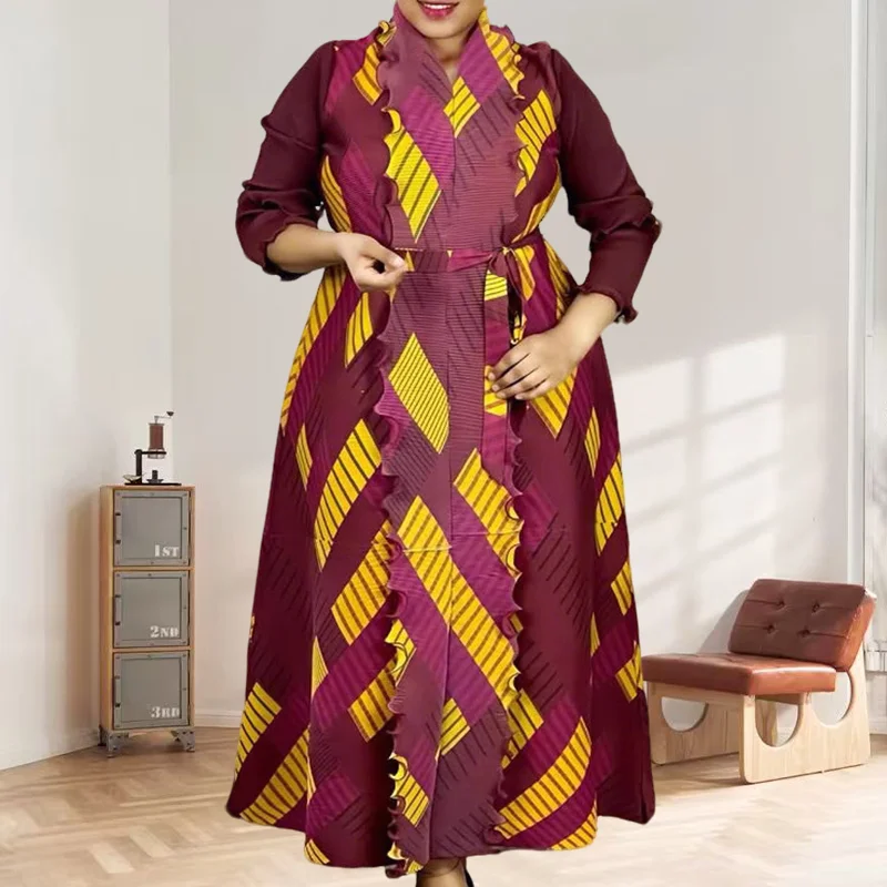 

Abaya Miyake Pleats Long Jacket Plus Size Plisse Women's Robe Miyake Pleat Print Long Sleeve Fold Jacket Abaya Pleats