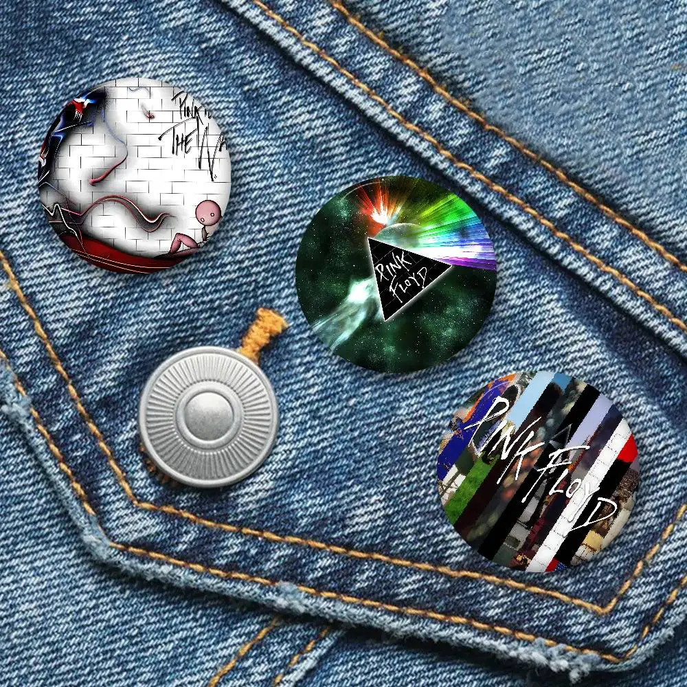 Band P-Pink F-Floyds Creative Pins Funny Smiley Faces Round Snap-in Brooch Badge Backpack Hat Accessories Jewelry Gifts
