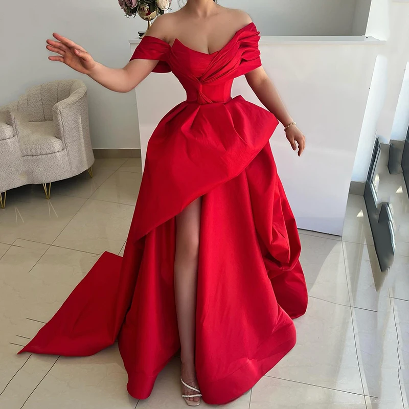 

Thinyfull 2025 A-Line Prom Evening Dresses Red Off The Shoulder Side Slit Party Dress Women Long Cocktail Prom Gowns Customized