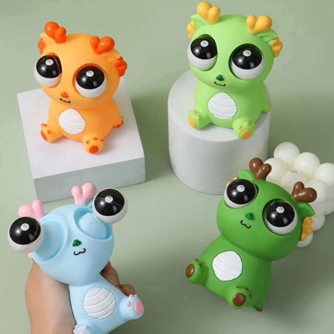 Dragão Vermelho Super Fofo com Olhos Saltitantes, Lagarta com Olhos Proeminentes, Panda, Brinquedo de Apertar para Alívio do Estresse, Brinquedo Criativo de Dragão com Olhos Saltitantes e Piscando, Quebra-Tédio para Estudantes na Sala de Aula, Presente de