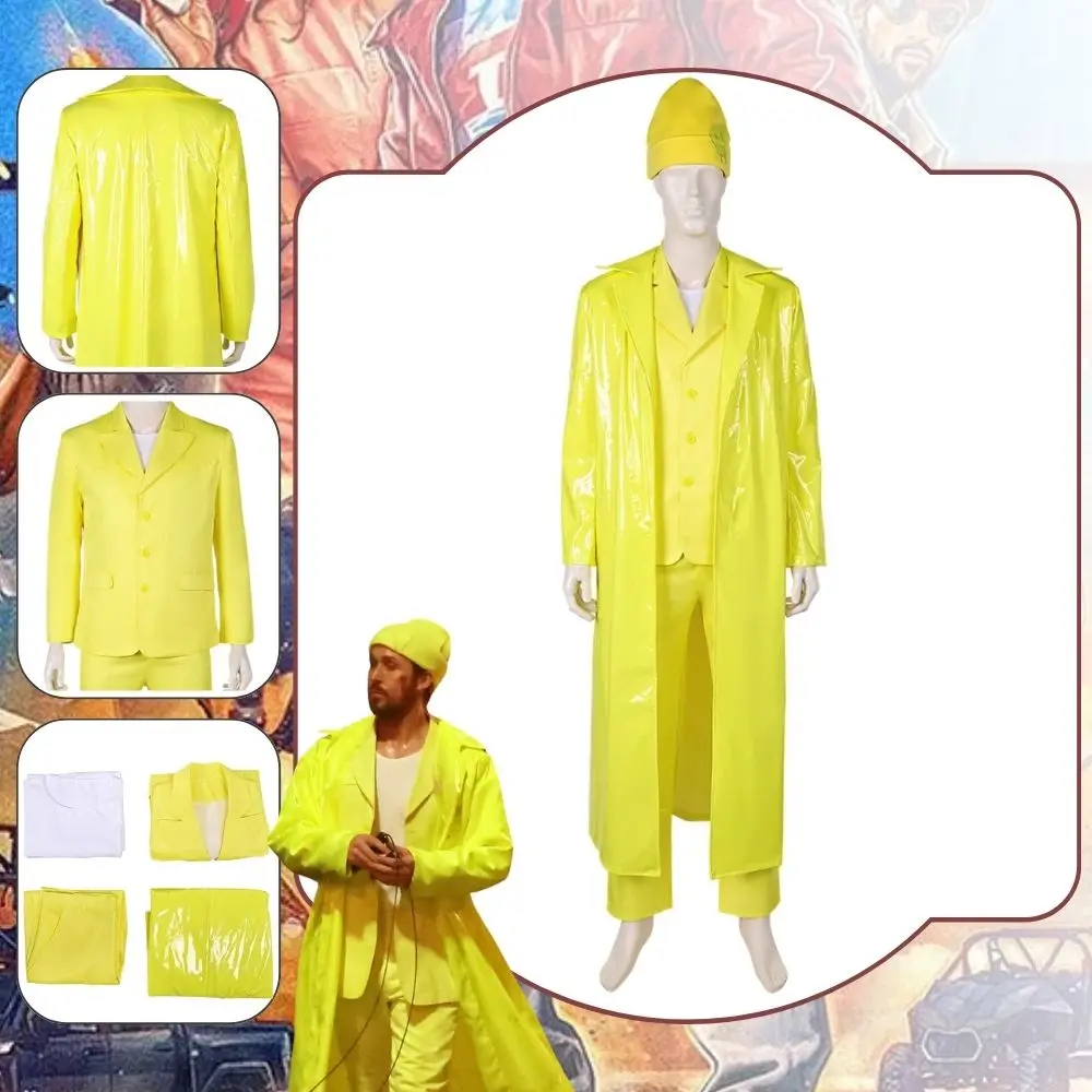 Fall Guy Colt Seavers Cosplay Fantasia Costume Disguise for Adult Men Yellow Robe Uniform Hat Outfits Halloween Carnival Suit