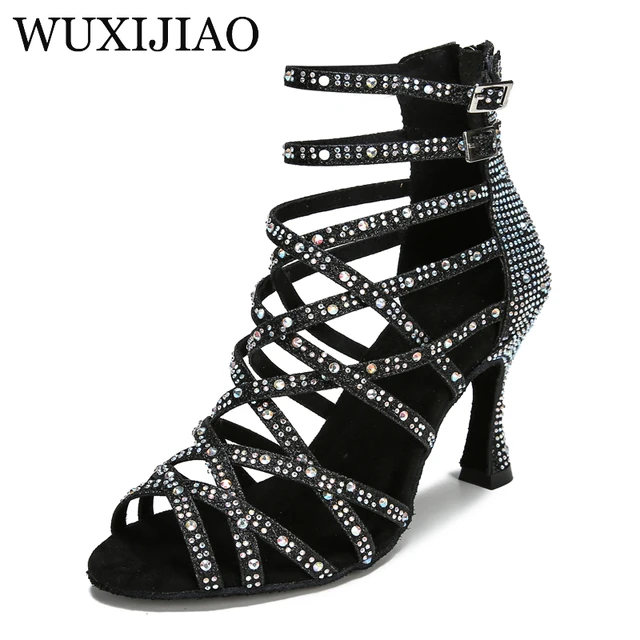 WUXIJIAO scarpe da ballo latino oro argento nero scarpe da ballo da sala piattaforma nuove scarpe quadrate da festa larghe tacchi alti da donna AliExpress