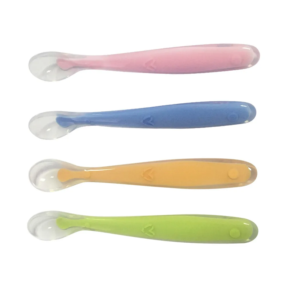 

4Pcs Silicone Baby Feeding Spoons Feeding Safety Training Spoons Teething Chewable Kids Weaning Tableware Non Slip