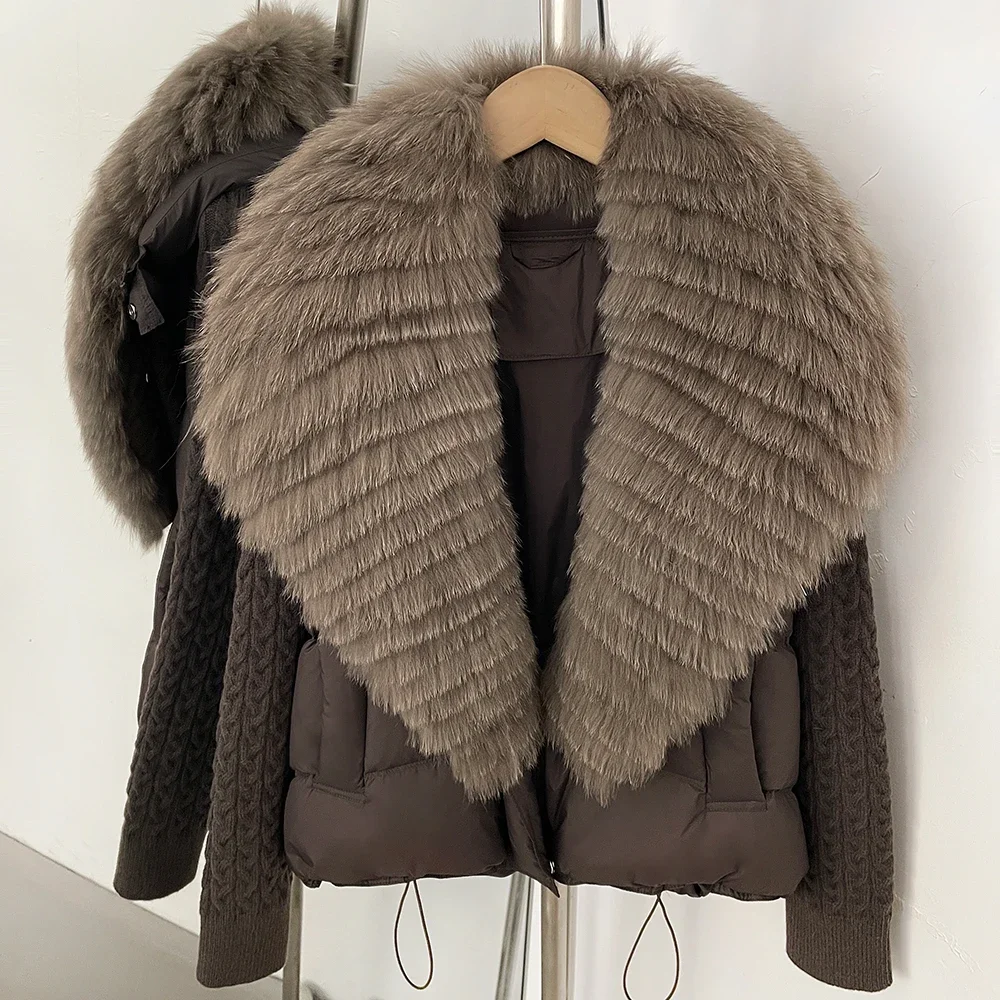 OFTBUY Damen Wintermantel mit Echtfellkragen, Natürlicher Pelz, Kurzer Warmer Daunenmantel, Damenmode, Lässige Oberbekleidung – Detail 11