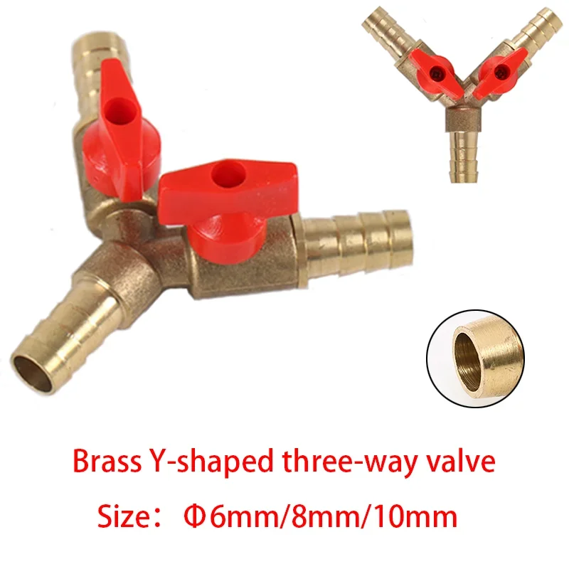 6 8 10 Mm Hose Barb Y-type All-copper Pagoda 3-way Brass Cutoff Ball Valve Fittings Fittings Adapter for Fuel, Water, Oil, Air