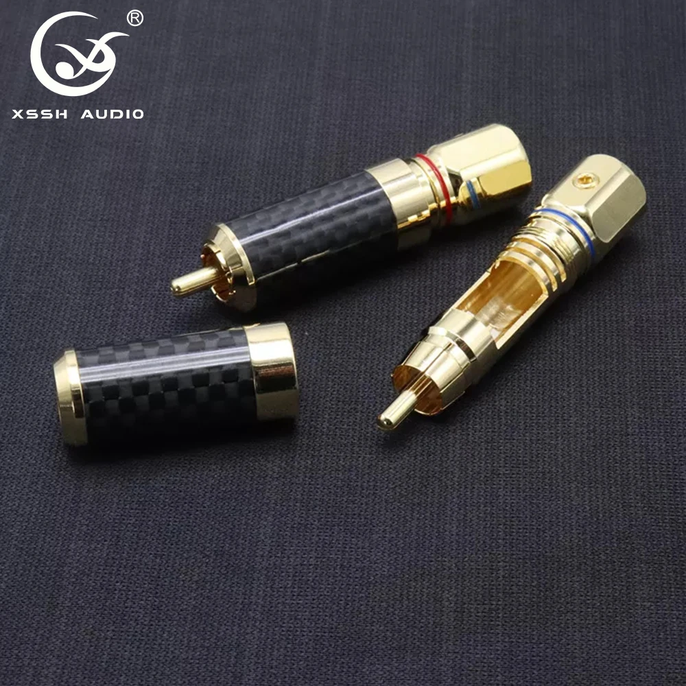 4 stücke Männlichen RCA Adapter XSSH OEM ODM DIY Audio HiFi Carbon Fiber Shell 24K Gold Überzogene 11mm männlichen Audio RCA Jack Stecker Anschlüsse – Detail 2