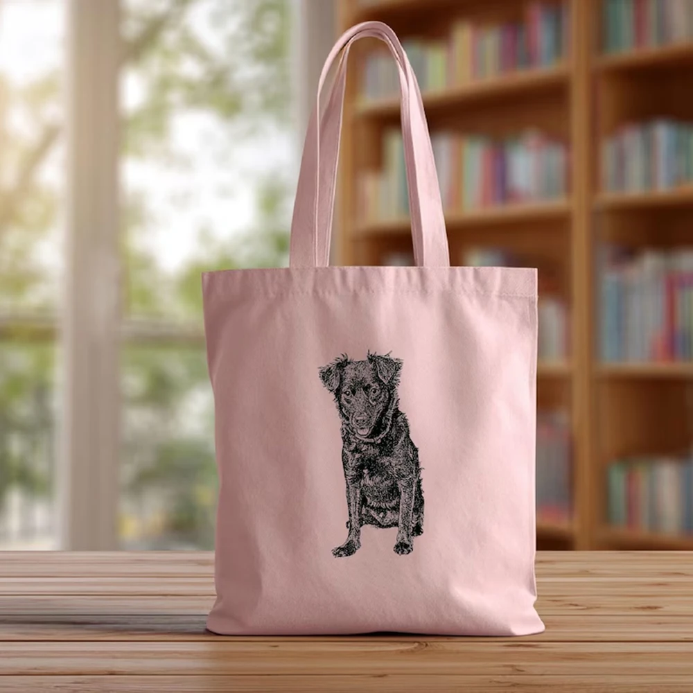 Canvas Tote Bag Custom Pet Photo Print Cotton Shopping Bag Personalized Dog Owner Tote Reusable Gift For Dog Dad