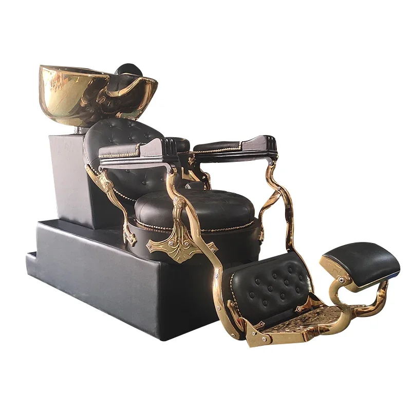 2023 New Arrival Very Beautiful Solid Wood Hand Black & Gold Shampoo Bowl Washing Salon Shampoo Chair