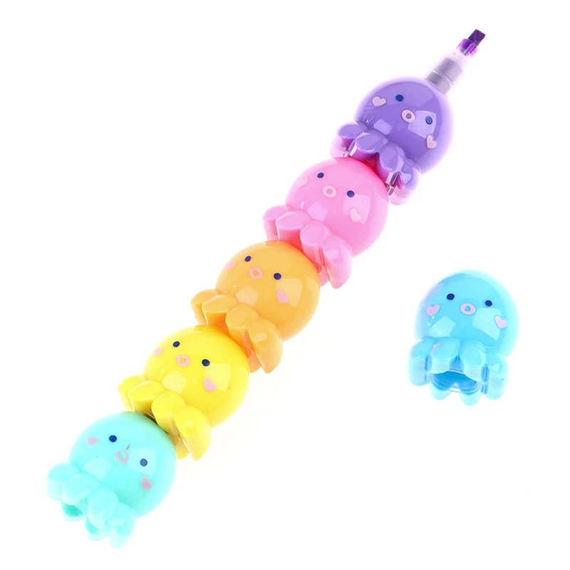 Kawaii 5 Colors Octopus Fluorescent Marker Pen Set Highlighter Pens Painting Highlight Mark Cute Stationery School Supplies