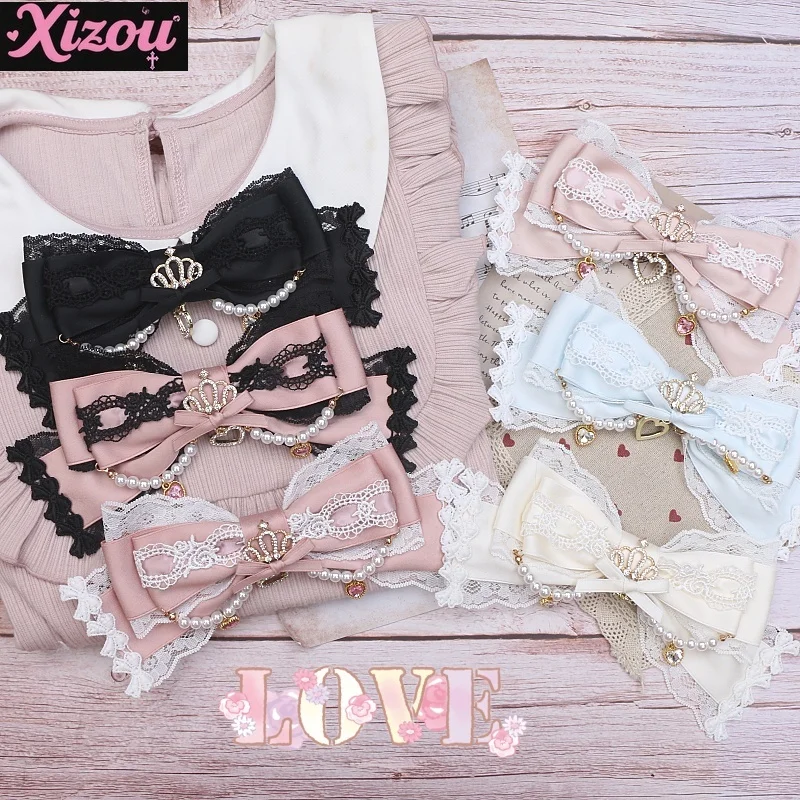 

Японские ювелирные изделия ручной работы, милый и милый бант в стиле Лолиты, кружевной кулон со стразами, булавка из бисера, галстук-бабочка для женщин