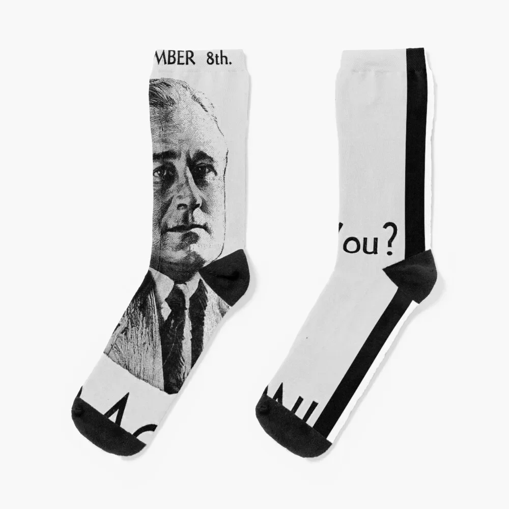 

ROOSEVELT : Vintage Election Advertisement Print Socks soccer anti-slip cool gym essential Designer Man Socks Women's