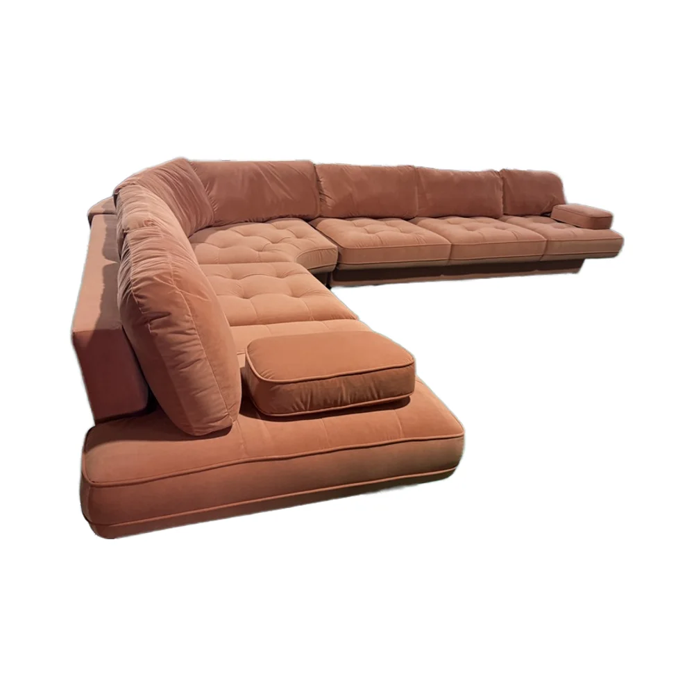 &Modern European Family Custom L-Shape Bean Bag Sofa with Velvet Fabric Movable Armrest and Cushion for Living Room
