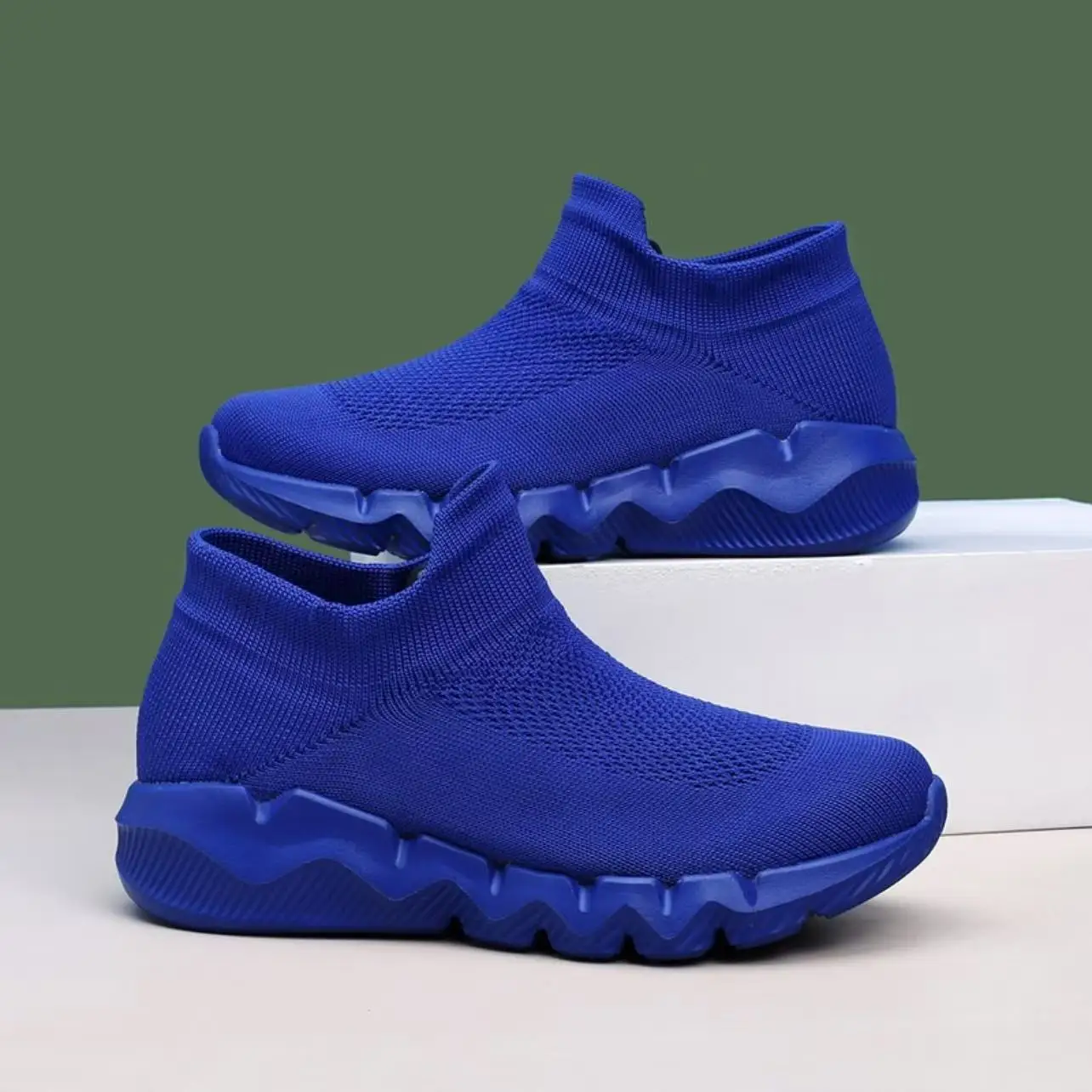 Summer Men's Knit Fashion Sneakers Large Size 48 Breathable Socks Shoes Trainers for Men Slip-on Unisex Platform Casual Sneakers