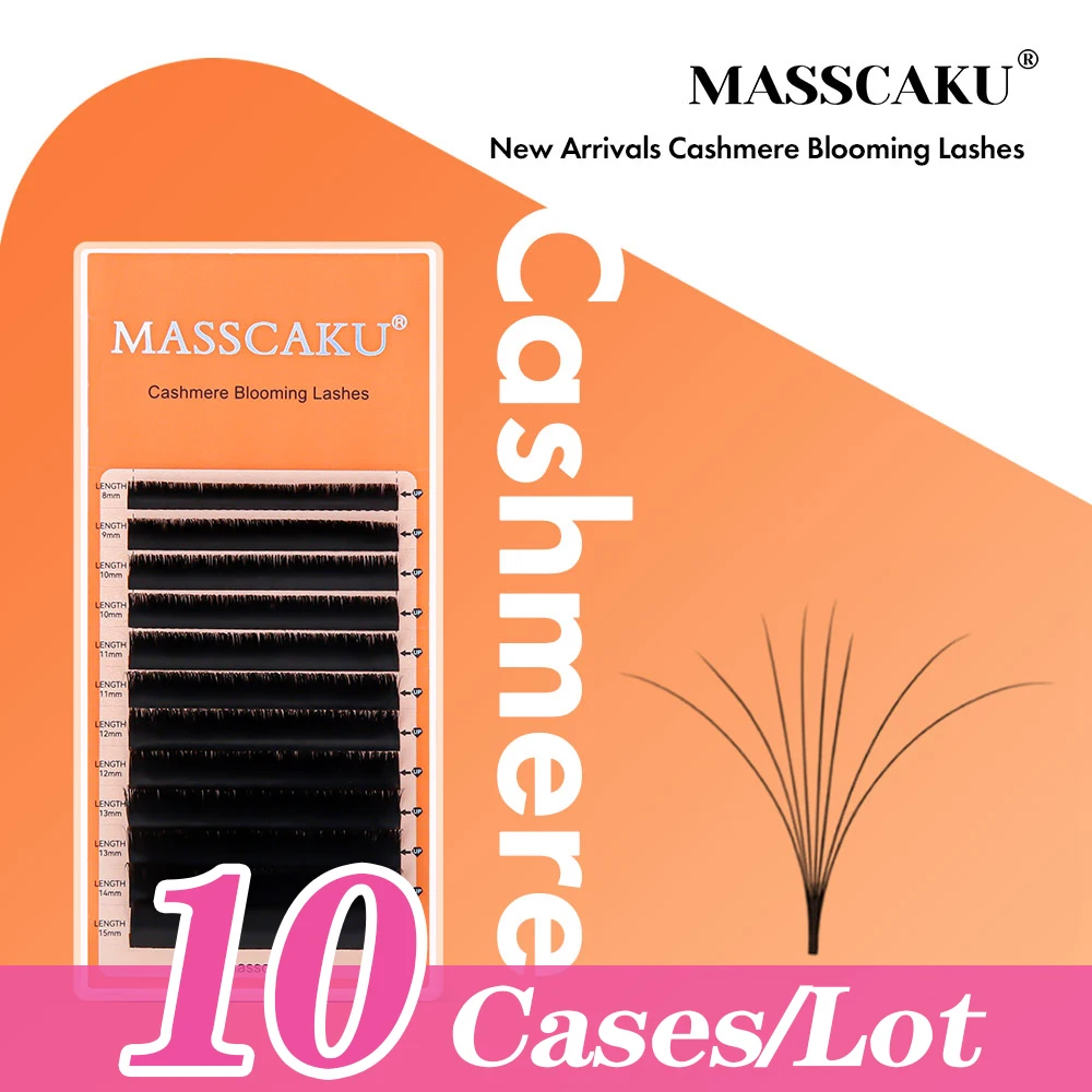 

10cases/lot MASSCAKU Auto Flowering Eyelash Extensions 3 Mixed Lengths Super Soft Imported 100% PBT Material Blomming Eyelashes