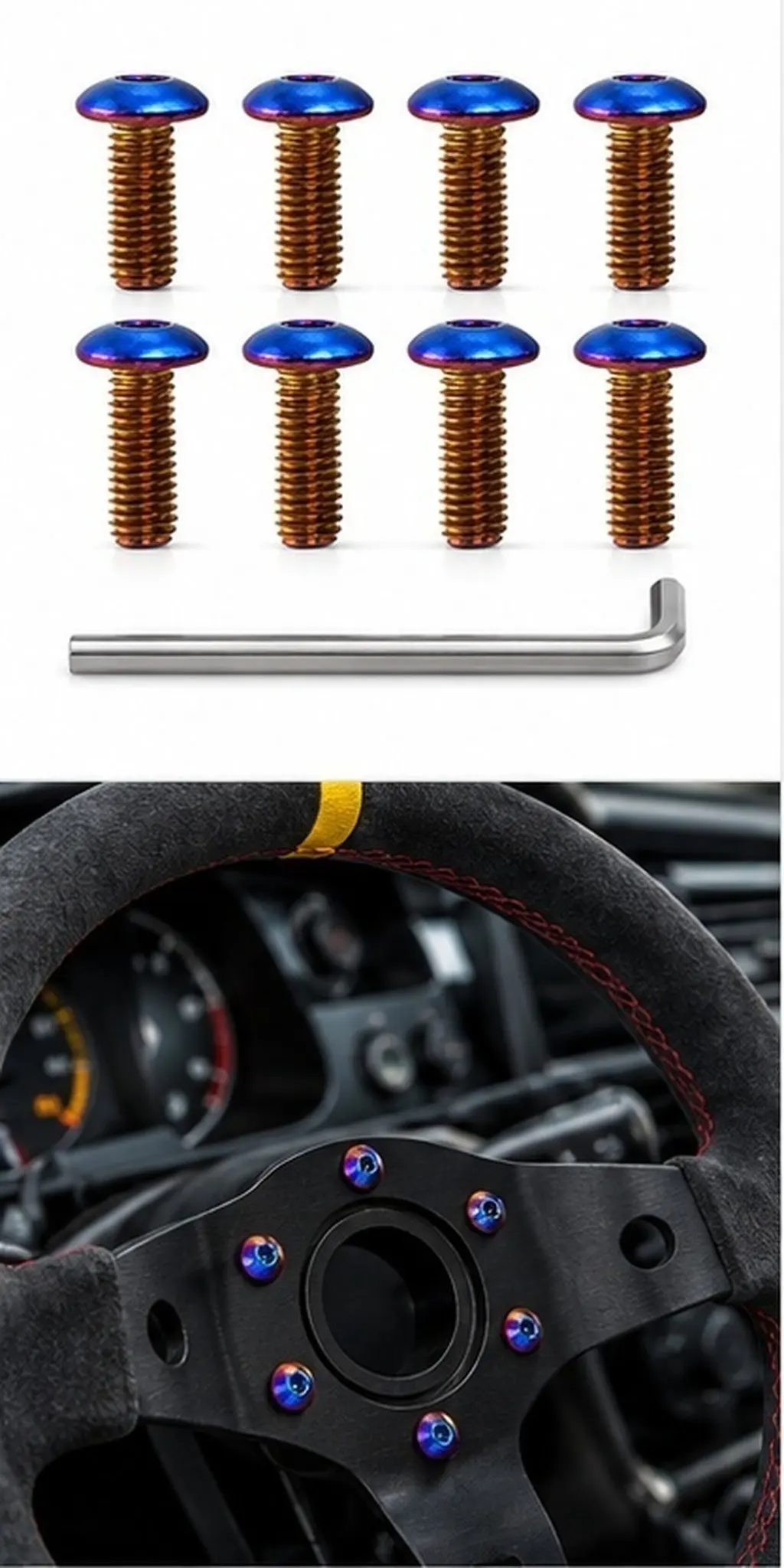8Pcs Steering Wheel Screws M5x0.8 Colorful Baked Blue Round Fastener Screws Racing Car Modified Fixing Bolts Car Fixing Bolts