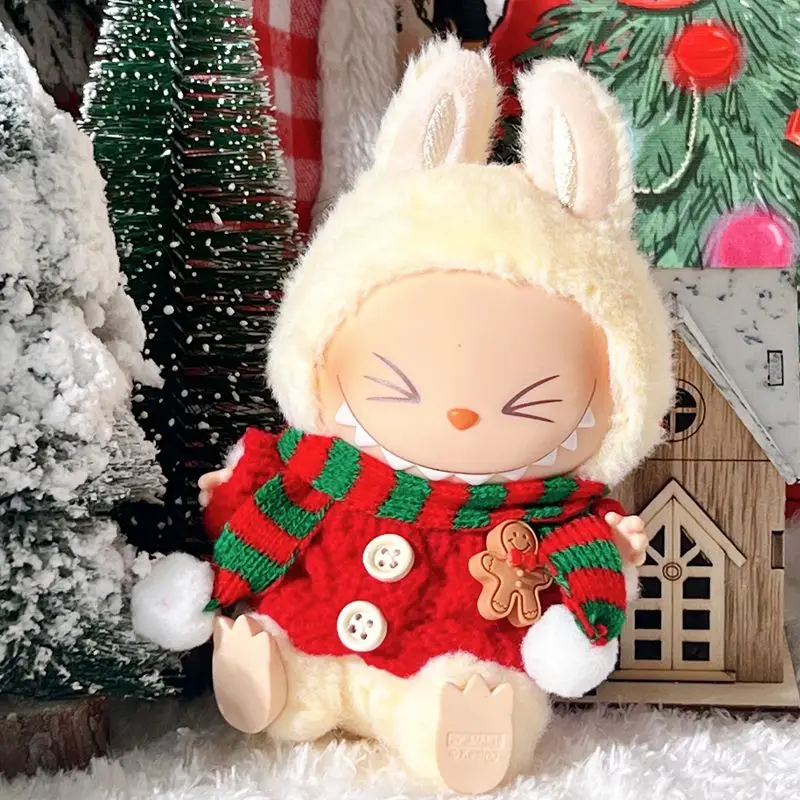 Christmas Labubu Doll Outfit Set Sweater Scarf Hat for 1 2 3 Gen Sitting Vinyl Figure Winter Party Costume Festive Clothing