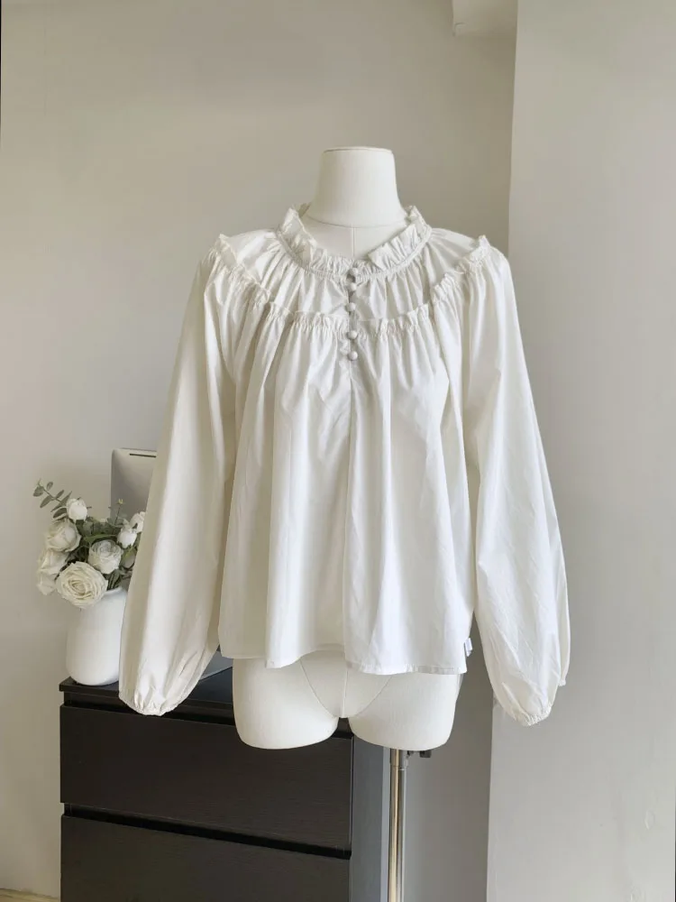 Loose Ruffled Collar Tops Korean Fashion Cute Commuter Party Blouse Cozy Party Elegant Shirts Blous