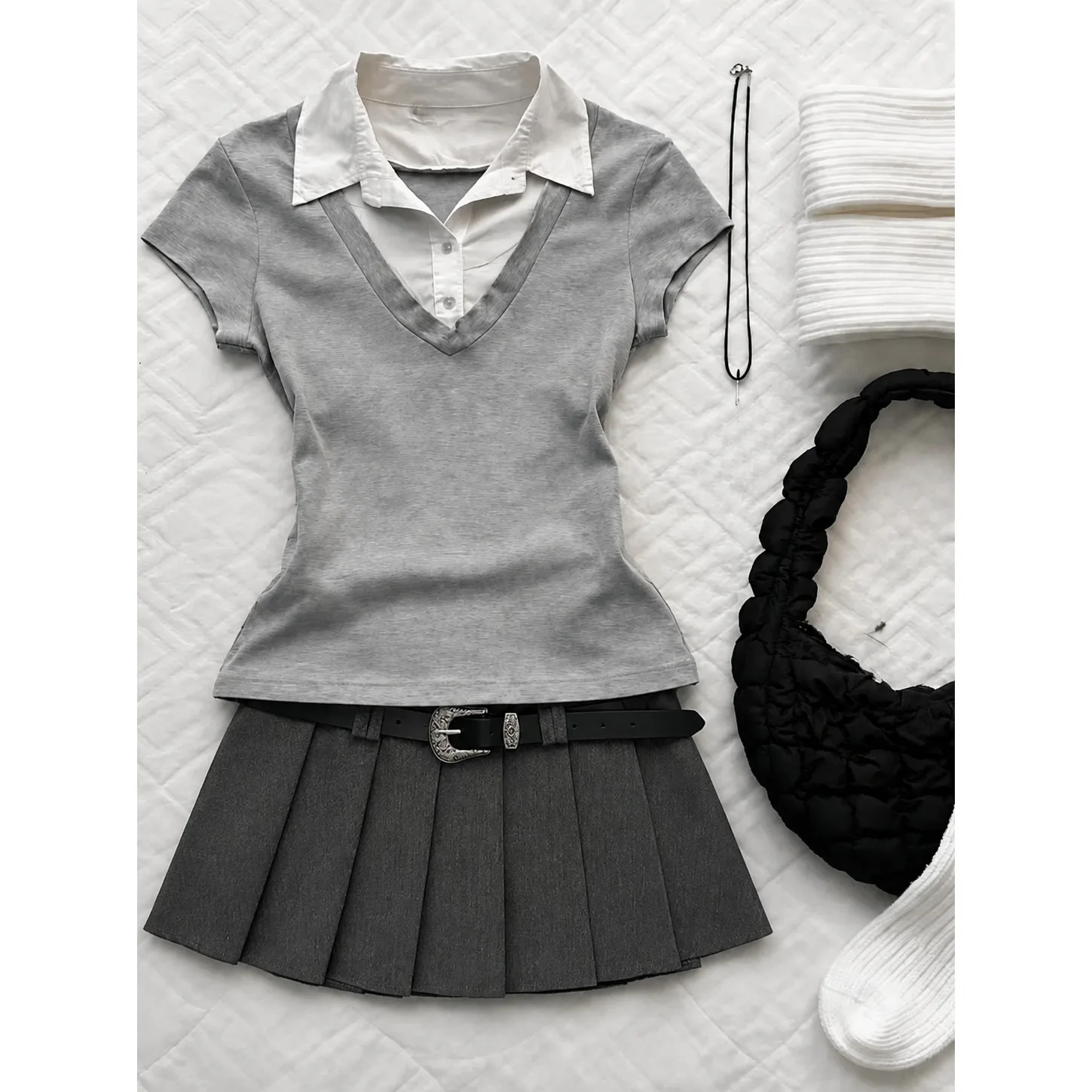 Y2K Daily Harajuku Korean College Style 2 Piece Suit Women Retro Plaid Blouse High Waist Pleated Skirt Autumn Outfits