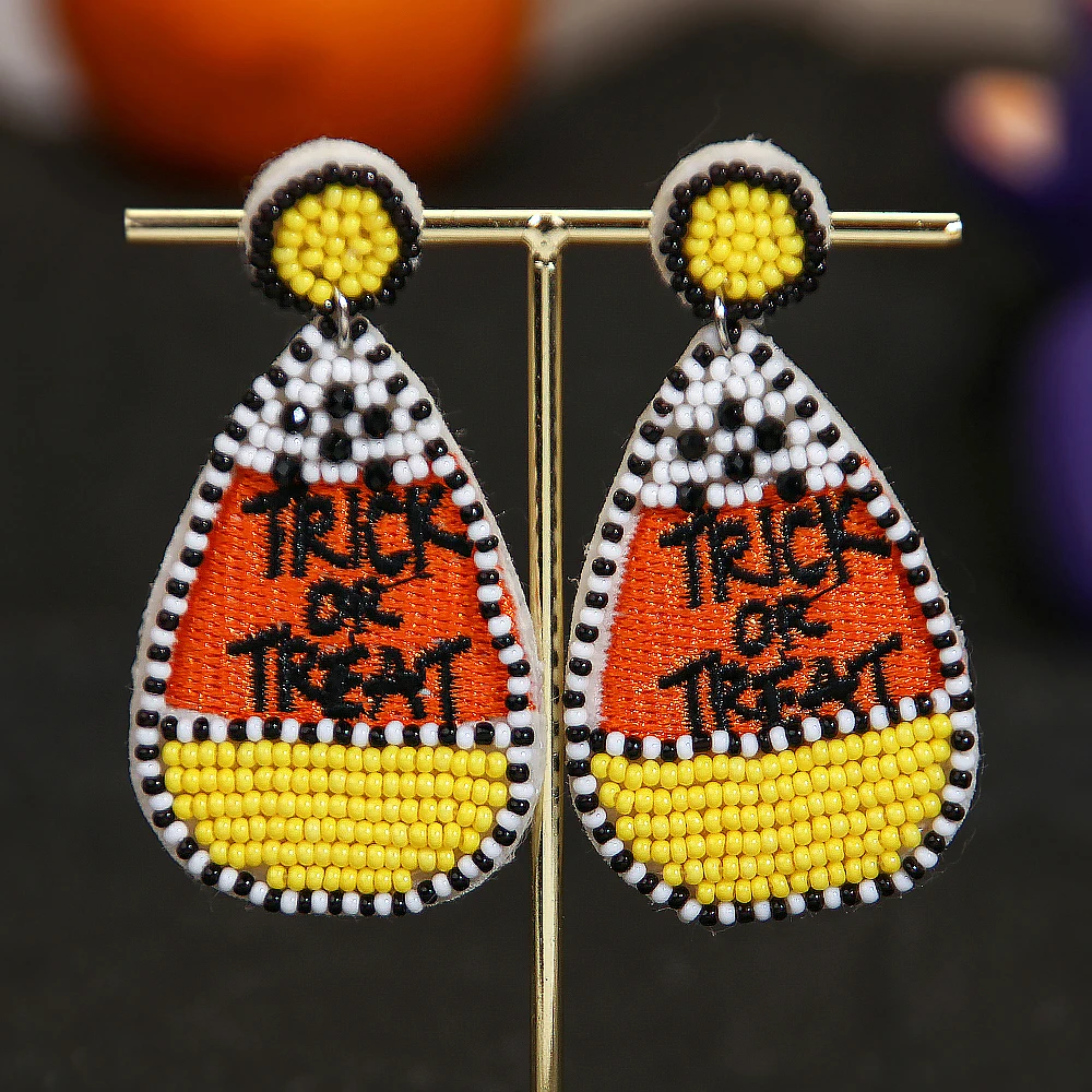 2023 New Fashion Hand Knitting Beaded Halloween Pumpkin Ghost Skull  BOO Seed Bead All Saints\' Day Earrings Women Jewelry