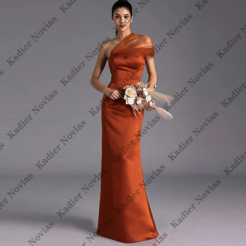 

One Shoulder Mermaid Burnt Orange Bridesmaid Dress 2026 Corset Back Wedding Party Dress Satin Elegant Customized