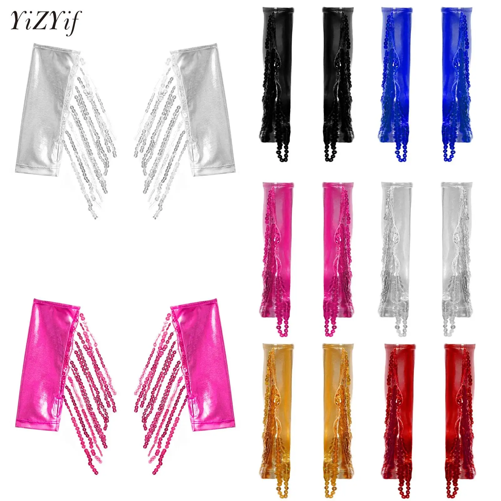 Girl 1920s Tassel Glitter Gloves Vintage Party Mittens Stage Opera Jazz Dance Performance Cosplay Wrist Length Fingerless Gloves