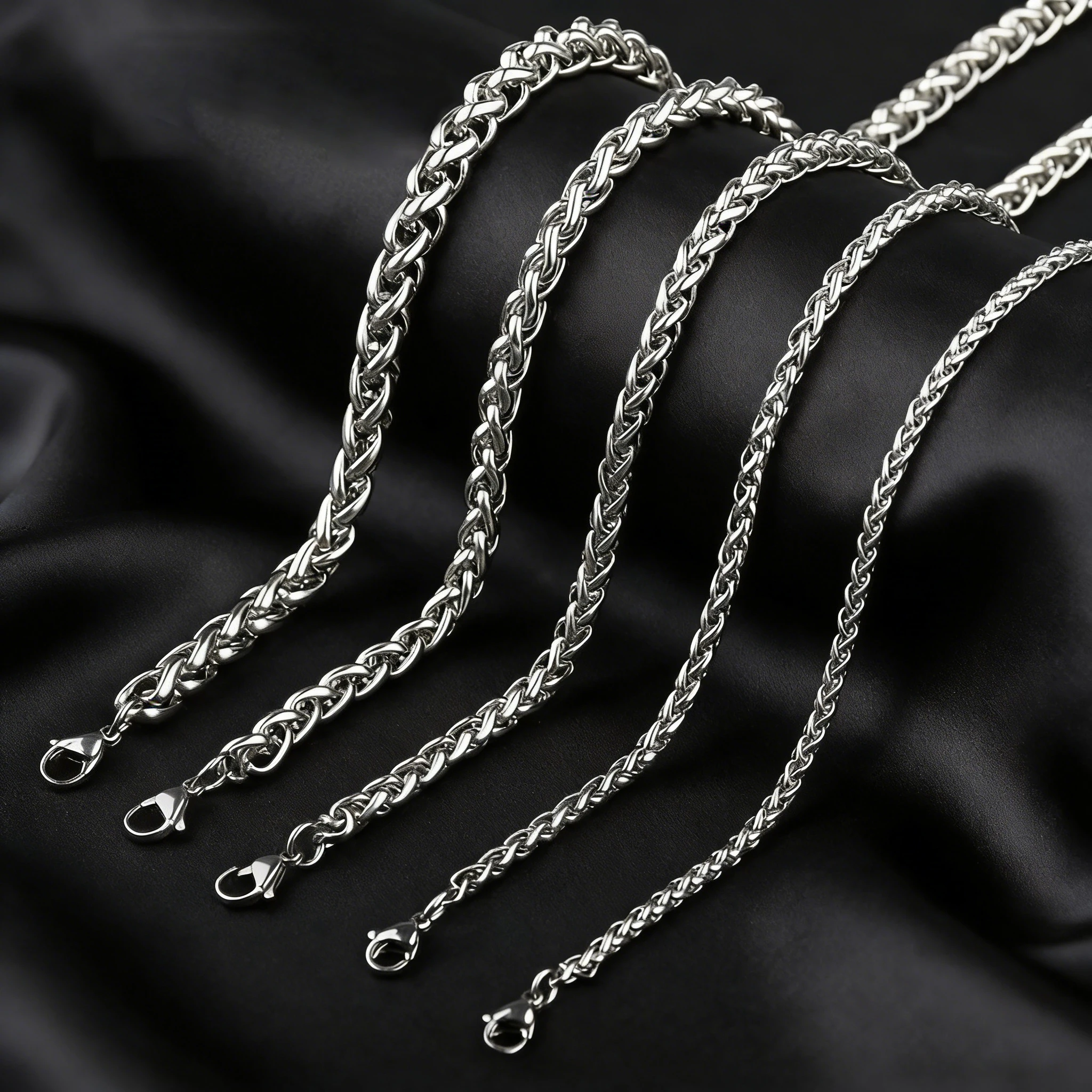 Stainless Steel Keel Link Chain Necklace for Men Women Braided Wheat Chain 3mm/4mm/5mm/6mm Daily Jewelry with box