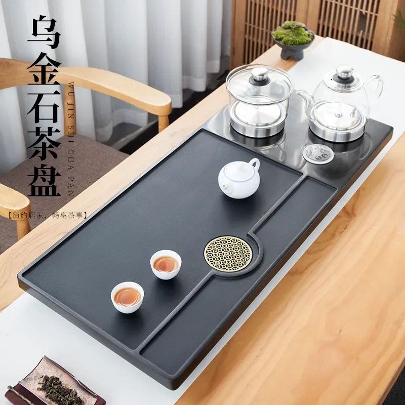 Solid Wood Tea Tray Set with Drainage System for Kung Fu Tea Ceremony Household Dry Brewing Table Small Size Natural Finish