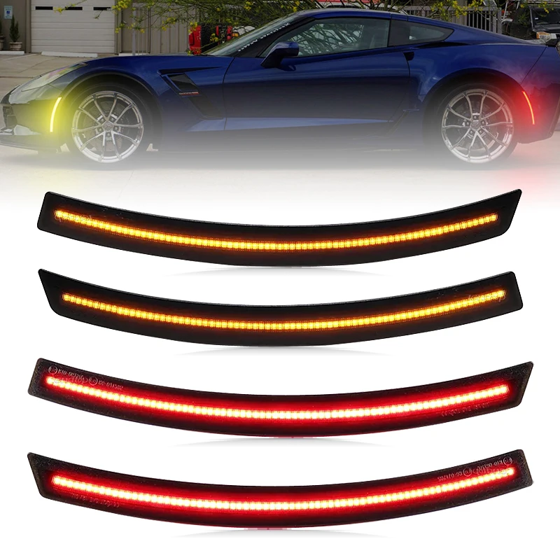 

For Chevrolet Chevy Corvette C7 2014-2019 Smoked Lens LED Side Marker Lamp Amber Front Red Rear Side Fender Lights