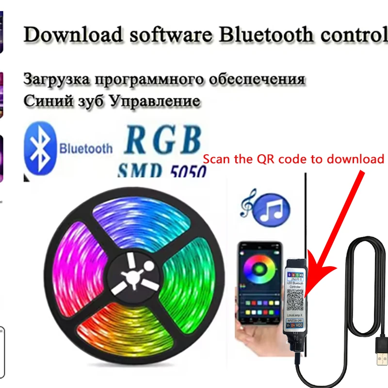 RGB 5050 Led Strip Light Bluetooth App Control 5V USB Led Tape Syn Elastyczna taśma diodowa do podświetlenia telewizora Dekoracja pokoju