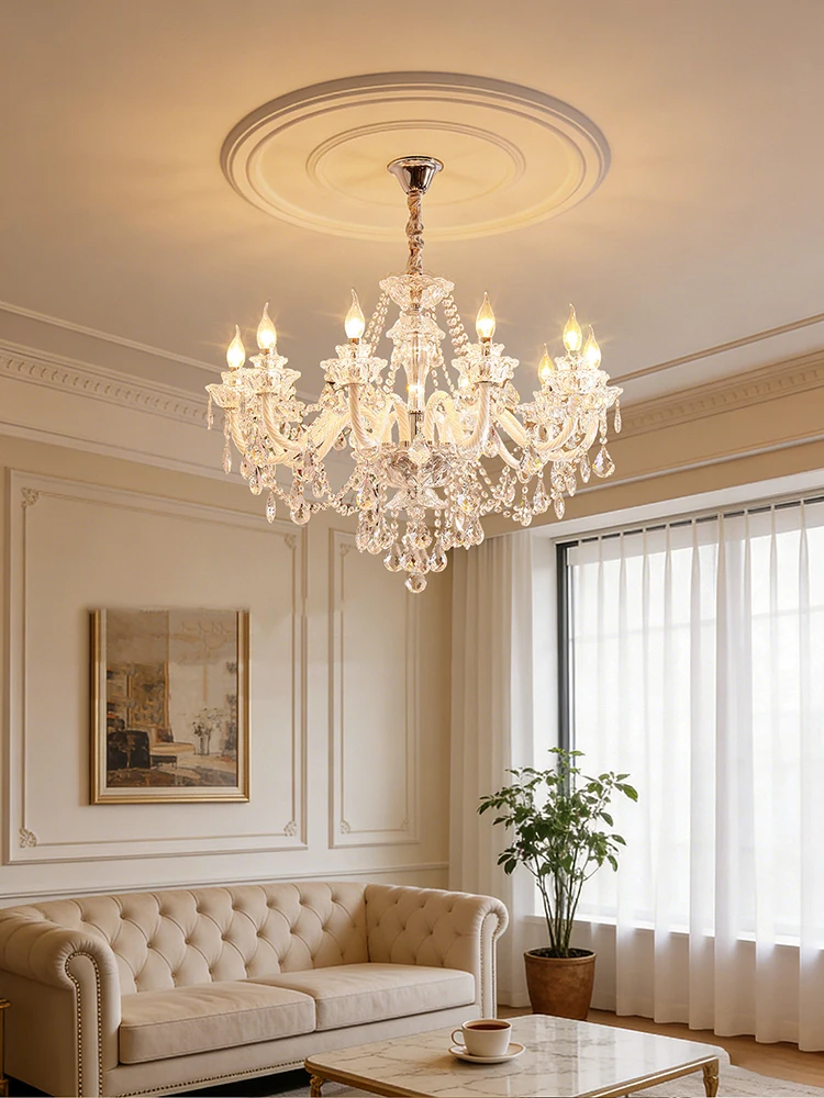 Nordic K9 Transparent Crystal Chandelier, Luxury Clear Crystal Pendant Light Fixture 12 Light, Ceiling Lighting for Living Room