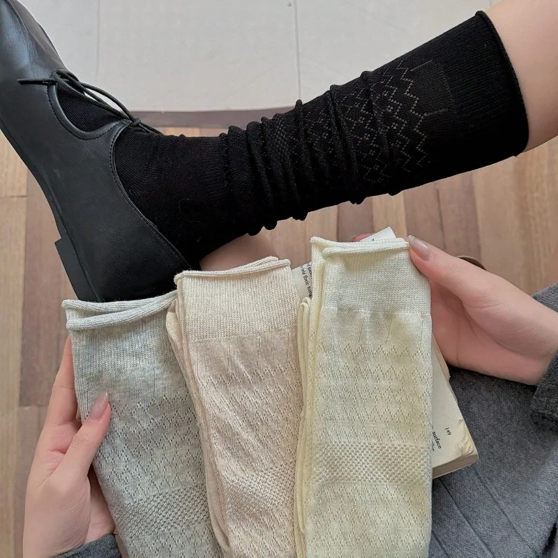 Women Knee Hig Socks Spring Summer Thin Long Socks New Fashion Solid Color Hollow Out Women Stocksings Korean style