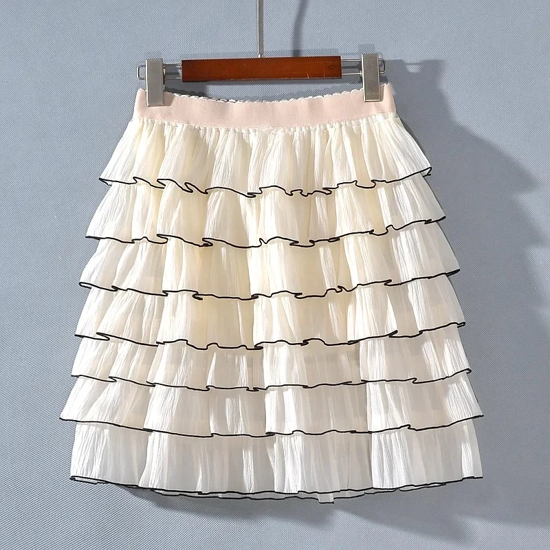 

Sweet Lolita Style Mini Skirt Women Elegant Lace Bandage Party Cake Skirts Female Gothic Y2k Metal Buckle Skirt