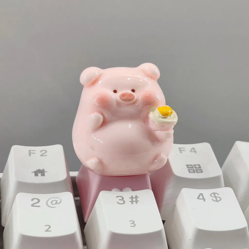 Handmade Creative Cute Pink Cartoon Pig Personalized Keycaps Single R4 Cross Axis Mechanical Keyboard Added  Key Caps Gift