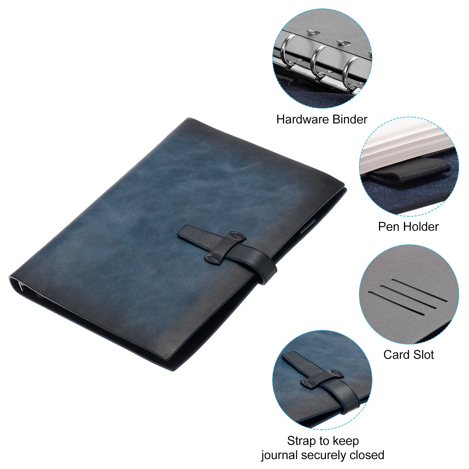 A5 PU Leather Binder Journal Refillable Loose Leaf Personal Planner Organizer Ruled Lined Notebook with Buckle School Stationery