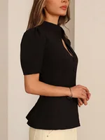 Stand Collar Single Breasted Women Blazer Fashion Solid Short Sleeve Elegant Female Top Spring Summer Party For Lady - Image 2